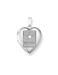 Sterling Silver Army Heart Locket 3/4 inch x 3/4 inch