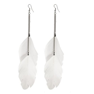Long Double White Feather Deocr Pendant Fish Hook Earrings for Women
