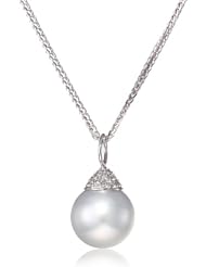 Baggins White Gold White South Sea Pearl with Pave Diamond Cap Pendant Necklace
