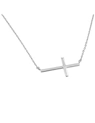 925 Sterling Silver Sideways Cross Design Necklace Charm Pendant (Adjustable from 16" - 18")
