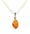 Necklace - N52 - Genuine Semi Precious Gemstone on Five-Strand Organza and Cotton Cord + 2" Extension Chain - Oval Shape ~ Red Stripe Agate
