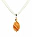 Necklace - N52 - Genuine Semi Precious Gemstone on Five-Strand Organza and Cotton Cord + 2" Extension Chain - Oval Shape ~ Red Stripe Agate