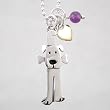 Dog and Bone Pendant in Sterling Silver with Brass Heart and Amethyst Accents on 15" Chain, #8909