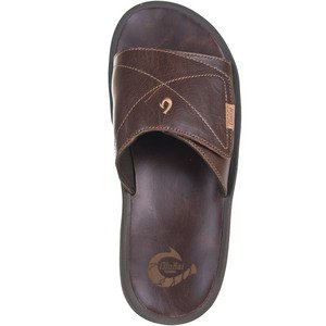 Mens Olukai Ohana Leather Slide Sandals Dark Java/Dark Java