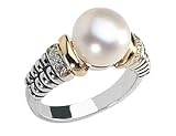 Freshwater Pearl & Diamond Ring in Sterling Silver with 14K Gold Accents