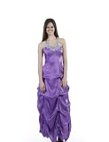 Beaded Halter Satin Gathered Ruffle Gown? By Jump