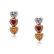 Blue Topaz, Garnet and Citrine Drop Heart Earrings in Yellow Gold