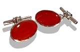 Image of Solid Silver Oval Red Agate, Men's Cufflinks