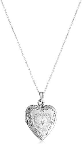 10k white gold diamond heart locket necklace, 18"