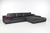 Komplette Wohnlandschaft in Schwarz, inkl. Gästebettfunktion, 3 Rückenkissen und 1 Fluppy Kissen, Schenkelmaße: ca. 360 / 215 cm