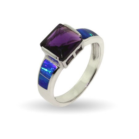 Sterling Silver Amethyst CZ and Opal Ring