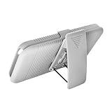 WHITE Texture With Holster Faceplate Hard Plastic Protector Snap-On Cover Case For LG Marquee LS 855 (Boost Mobile)