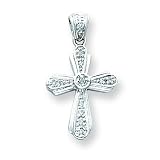 14k White Gold Diamond Cross Pendant