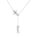 Sterling Silver Cubic Zirconia "Faith" and Open Cross Lariat Necklace (0.09 cttw), 16.5"+2" Extender