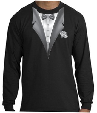 Tuxedo Tshirt with Long Sleeves Tux Tee T-shirt - Black