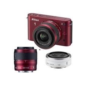 Nikon 1 J2 Mirrorless Digital Camera 2-Lens Zoom Kit with Nikon 1 10-30mm VR Zoom Lens and Nikon 1 30-110mm VR Zoom Lens, Red - Bundle with Nikon 1 Nikkor 10mm f/2.8 Lens, White - Includes: Free Nikon Bag and a 32GB Memory Card