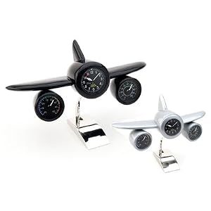 Jet Plane Weather Station Clock, Thermometer and Hygrometer, Black