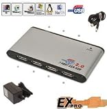 Ex-Pro 7 Port Powered Aluminium Finished Mini USB 2.0 / 1.1 HUB, Turn 1 port into 7 Ports. High Speed USB with UK Power.