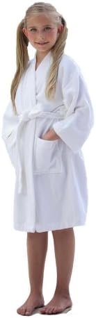 International Robes Girls' Kimono Velour 12oz Bathrobe 7-10 years old White
