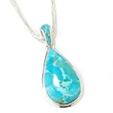 Sterling Silver Teardrop Gemstone Pendant w/ Liquid Silver Necklace