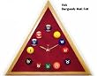 Oak Triangle Billiard Clock Burgandy Mali Felt - Game Room Products > Neon Clocks > Novelty Clocks