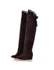 Suede Womens Wedge Heel Over the Knee Boots with Ruffles(More Colors) , Black , US7.5 / EU38 / UK5.5 / CN38