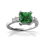 14K White Gold Square Created Emerald Art Deco Ring Size 5