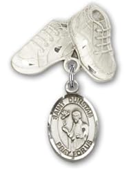 Sterling Silver Baby Badge with St. Dunstan Charm and Baby Boots Pin