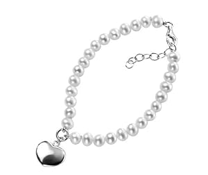 Elements Sterling Silver B3162W Ladies' Pearl Bracelet with Puff Heart 18cm + 2.5cm EXTENDER
