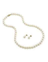 Top Quality AAA 7-7.5mm Japanese Akoya Pearl Set, Necklace & 14K Studs Earrings