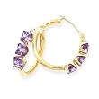 14k Gold & Amethyst 3 Square Stone Hoop Earrings