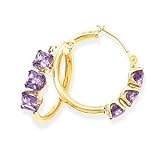 14k Gold & Amethyst 3 Square Stone Hoop Earrings