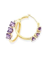 14k Gold & Amethyst 3 Square Stone Hoop Earrings