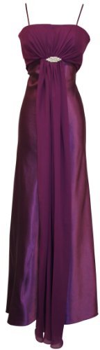 Satin & Chiffon Long Formal Bridesmaid Gown Prom Dress w/ Spaghetti Straps Deco Crystal Pin Junior Plus Size