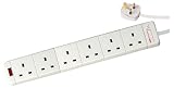 White 6 Gang Surge Protected Extension Socket With Neon and Lead Fitted With 13A Plug. Hanging Bag 2m
