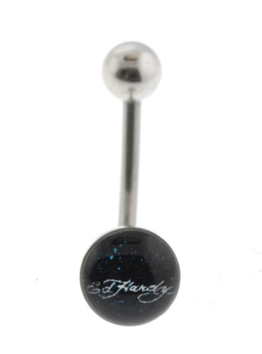 Genuine Ed Hardy Stainless Steel Belly Ring - Ed Hardy Logo in 8mm - 14 Gauge - 5mm Ball - Sold Individually