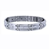 Mens 10k white Gold and Stainless Steel Diamond Bracelet (0.10 ctw)