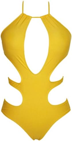 QYTong Women's Yellow Monikini with Cut outs Size M US