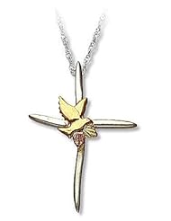 Landstroms Black Hills Silver Cross Pendant with Black Hills Gold Leaves and Dove - 03730SS