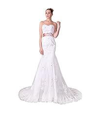 Mermaid Sweetheart Beaded Lace Belted   Satin/Tulle Evening Dress  With Rhinestones and Ruffles