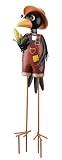 Gardener Crow Man Garden Stake Statuary with Metal Patio Stand