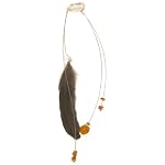 Amber Hair Jewel 01 Silver Clip Extension Orange Golden Nugget Brown Feather Gemstone Healing 11