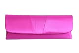 Fuschia pink satin clutch handbag long slim bag with satin pleat by Olga Berg