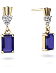 Created Sapphire 14kt Yellow Gold Dangle Drop Earrings