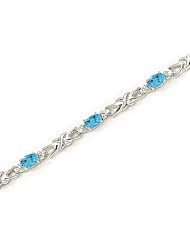 14kt Yellow Gold Oval Blue Topaz and Diamond Bracelet
