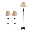 Globe 6883801 Floor and Table Lamp 3 pk Combo, 62-inch Floor Lamp, 2 x 31-inch Table Lamp, Polyresin Finish with Bell Hardback Shade
