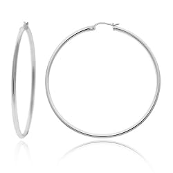 Sterling Silver Tarnish-Free Polished 2mm x 50mm Tube Hoop Earrings