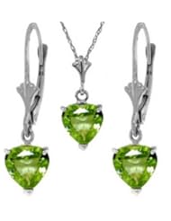 14K Gold Jewelry Set - Necklace and Earrings w/ Natural Heart-shaped Peridots