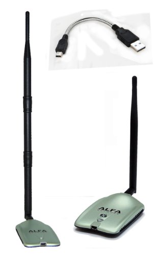 Alfa AWUS036NH 2000mW 2W 802.11g/n High Gain USB Wireless G / N Long-Range WiFi Network Adapter with 5dBi and 9dBi Screw-On Swivel Rubber Antenna and Mini bendable Flex cable for Better adjustment