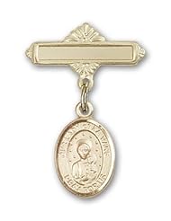 14K Gold Baby Badge with Our Lady of la Vang Charm and Polished Badge Pin